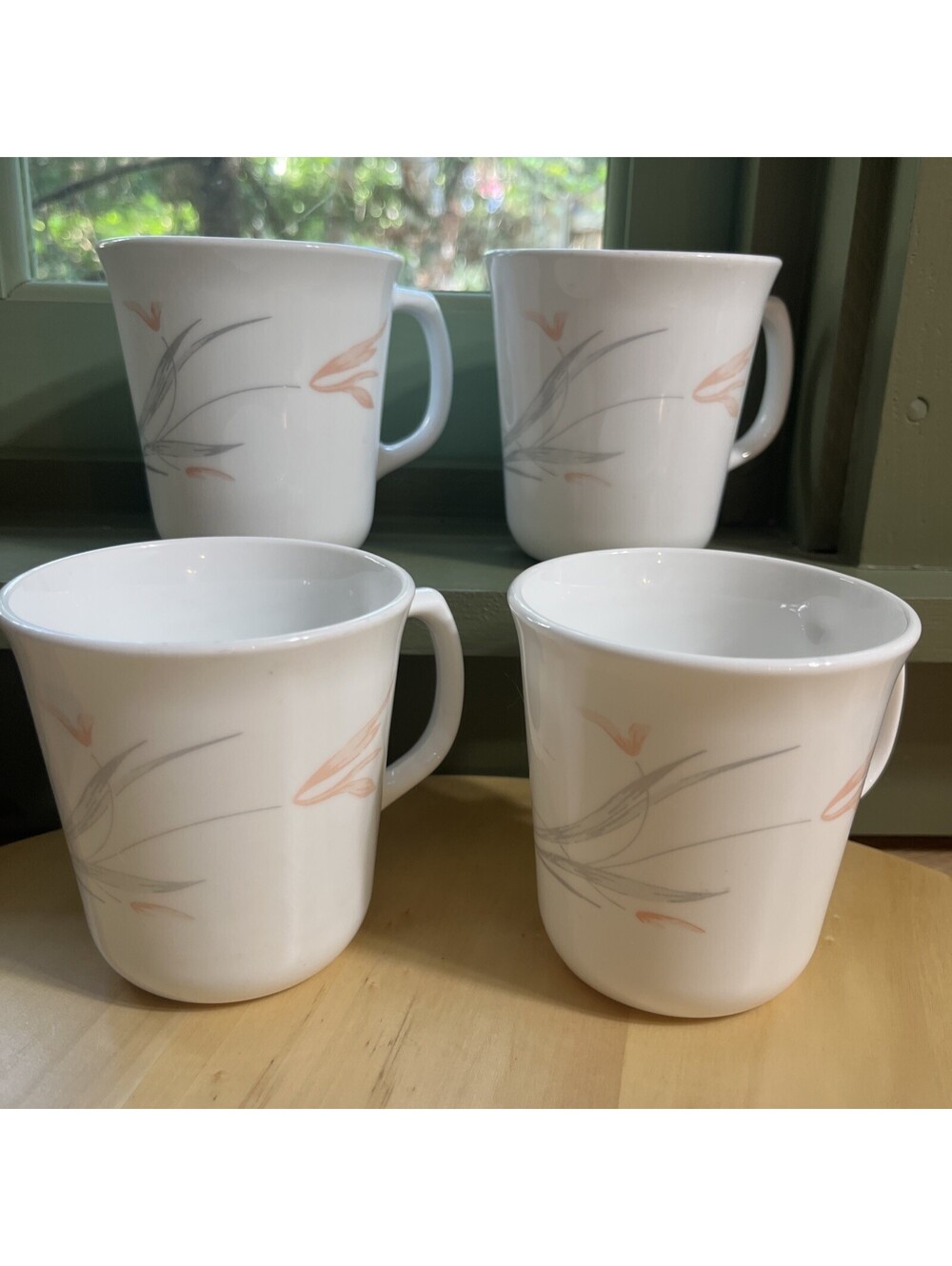 4 Corelle Floral Wisp Desert Rose Cups Mugs Corning New York Made In USA Vintage